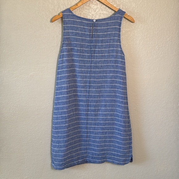 Beach Lunch Lounge Small Petite Blue Dress Knee Length Lined Button Back - Picture 2 of 7